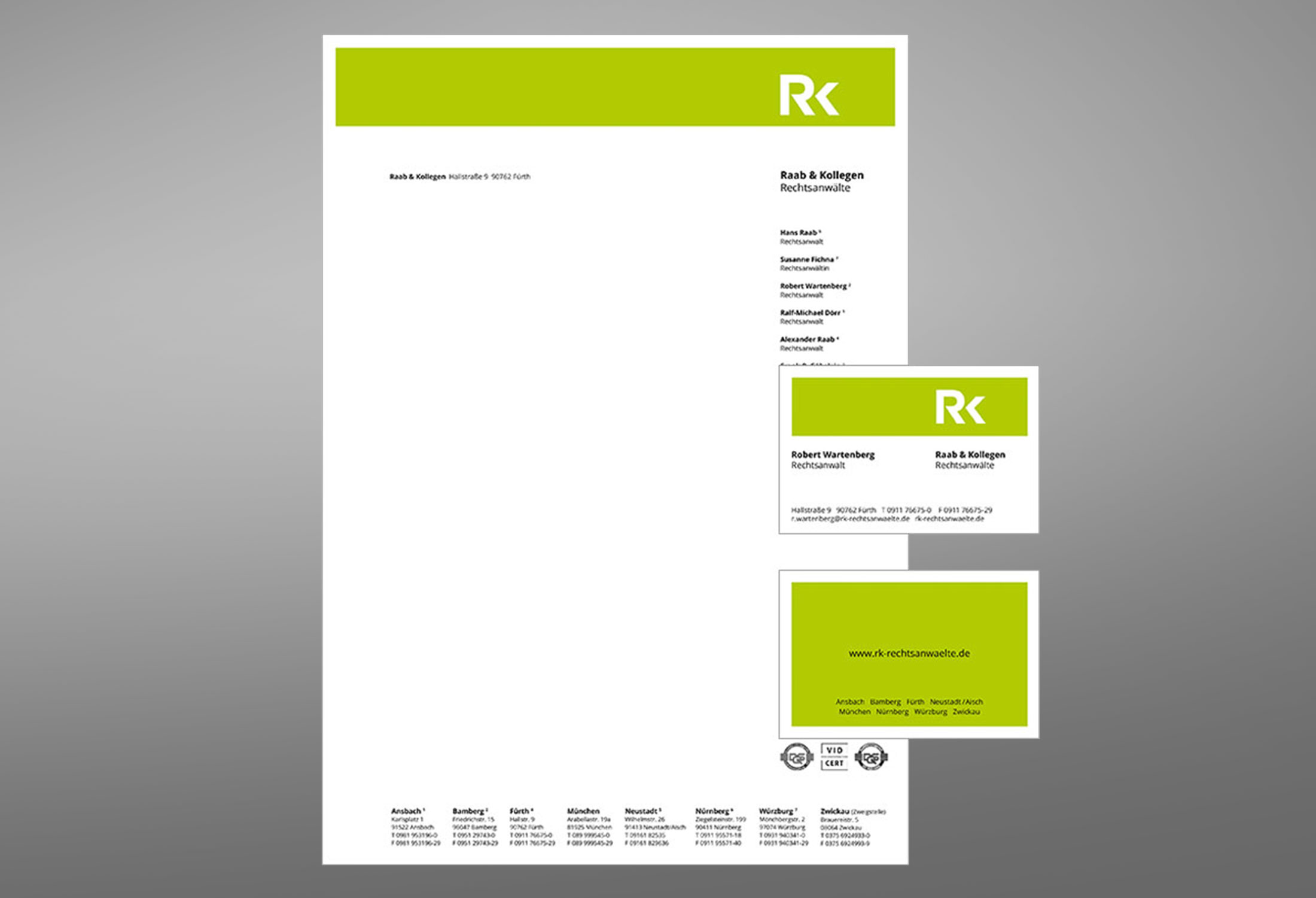 Kanzleimarketing-zB Geschäftsausstattung Rechtsanwälte Raab und Kollegen