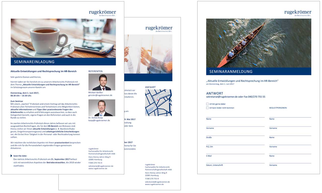 Kanzleimarketing-zB Kanzleiseminar Einladung Geschäftsausstattung rugekrömer Arbeitsrecht